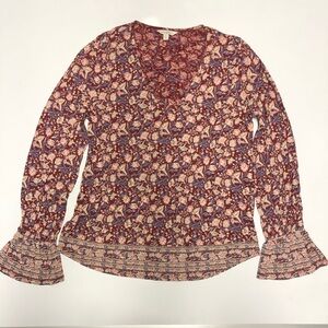 Lucky brand long sleeve v-neck top blouse size S/P